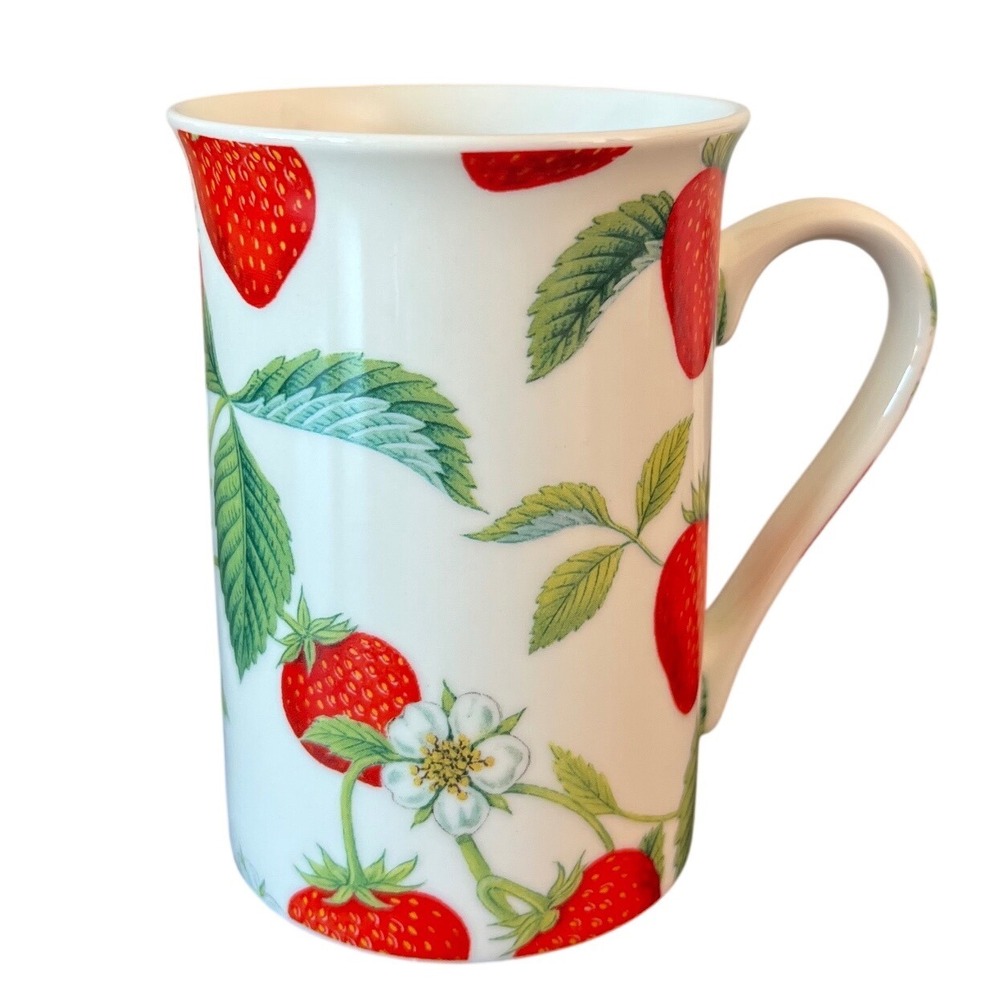 Kent Pottery Strawberry Porcelain Coffee Mug White Red Fruit Botanical 4 in